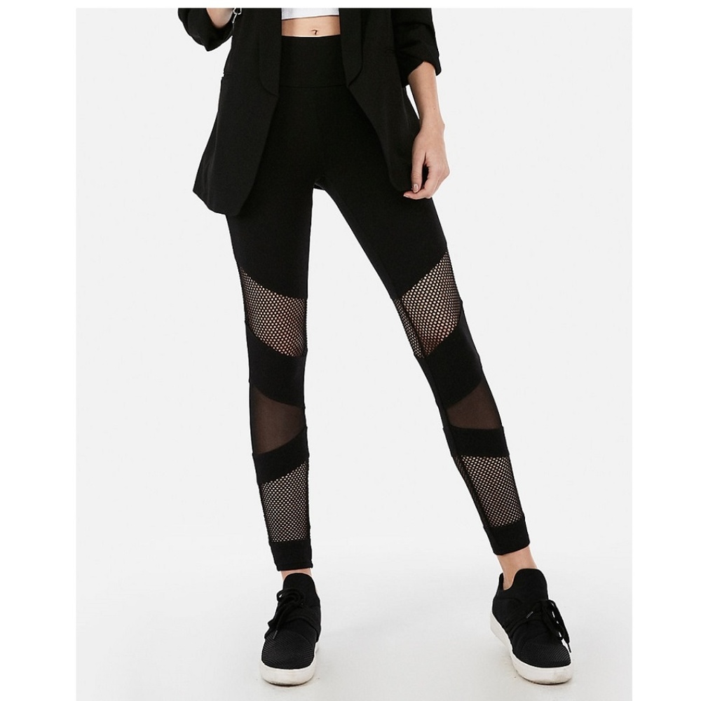 Express Stretch High Waisted Mixed Mesh Leggings